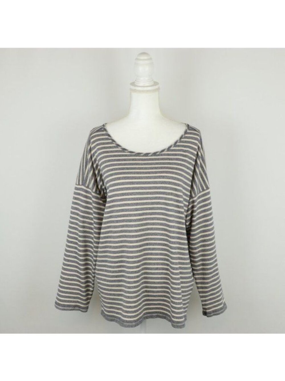Madewell Chart Women's Large Blue Cream Stripe Scoop Neck 3/4 Sleeve Knit Blouse